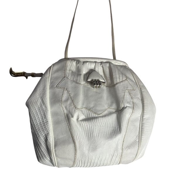 Vintage Sharif Women's White Crock Skin Leather Crossbody Bag Sz S - Picture 2 of 12